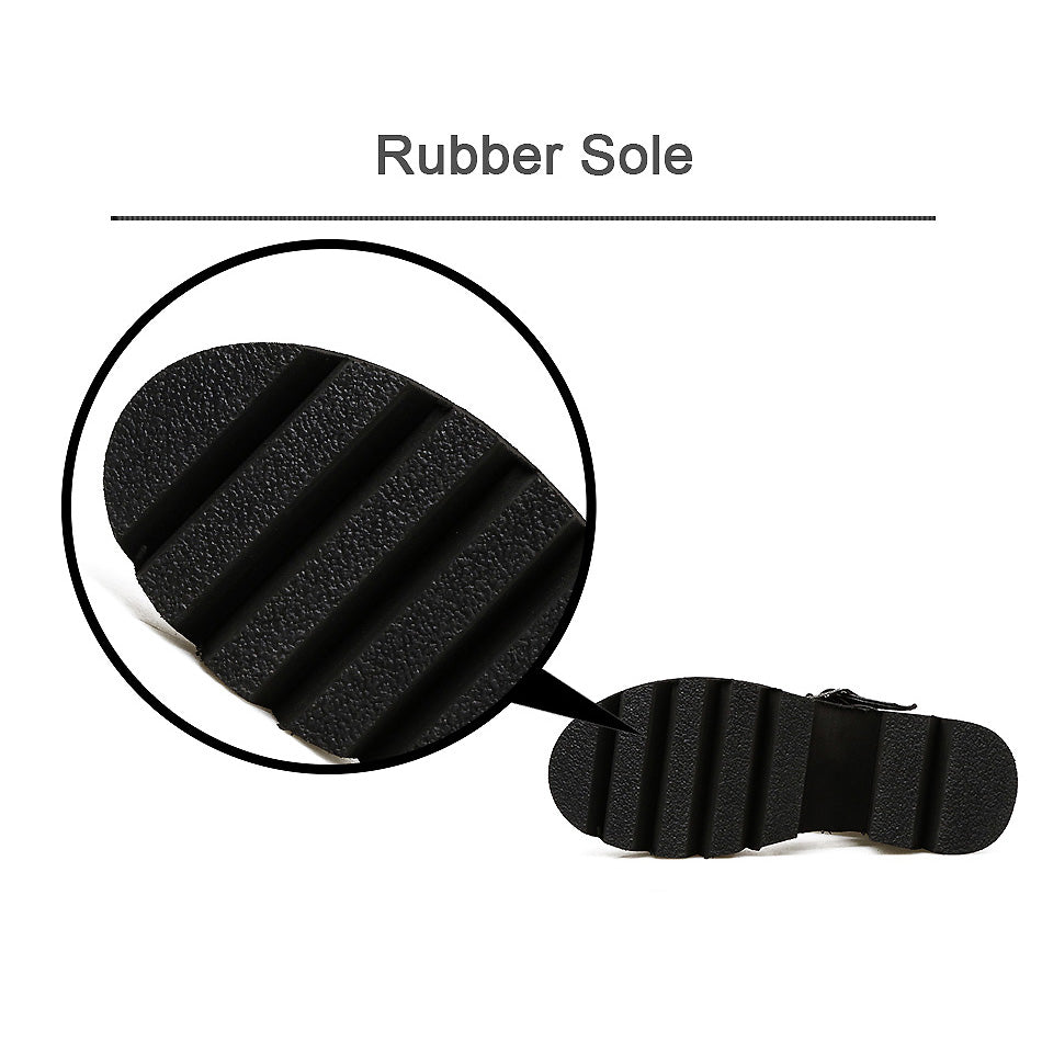 Close-up of the rubber sole of ankle strap platform sandals for women, showcasing textured grip.