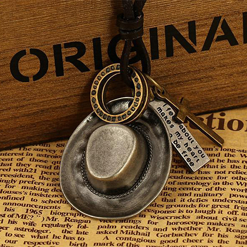 Antique Cowboy Hat Leather Rope Pendant Necklaces / Western Style Accessories - HARD'N'HEAVY