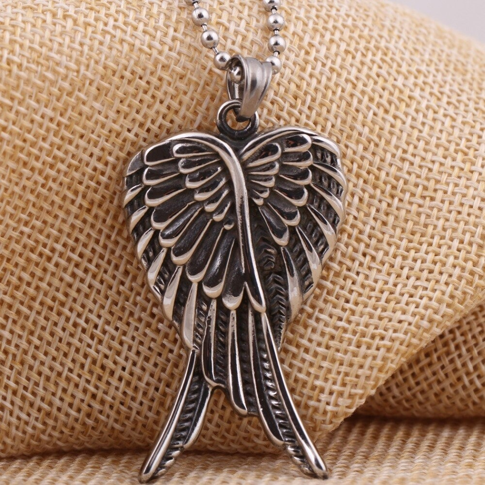 Antique Design Overlap Angel Wings Pendant Necklace / Stainless Steel Punk Style Jewelry - HARD'N'HEAVY
