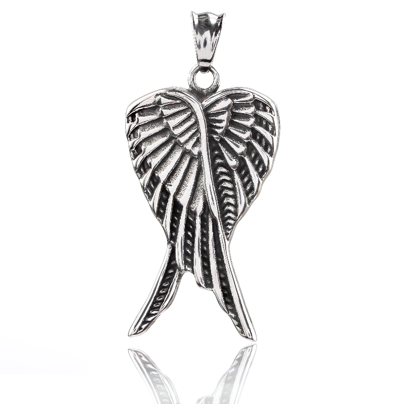 Antique Design Overlap Angel Wings Pendant Necklace / Stainless Steel Punk Style Jewelry - HARD'N'HEAVY