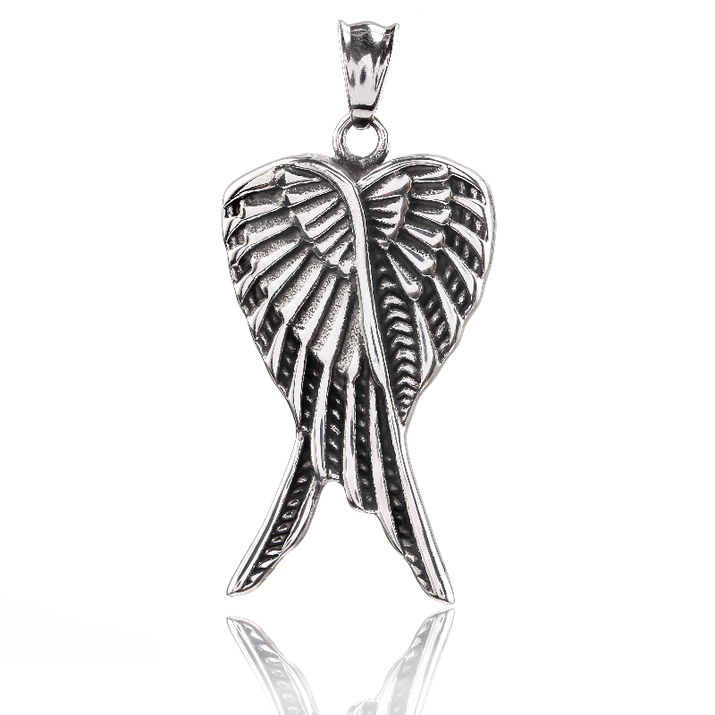 Antique design stainless steel angel wings pendant necklace for punk rock style jewelry.