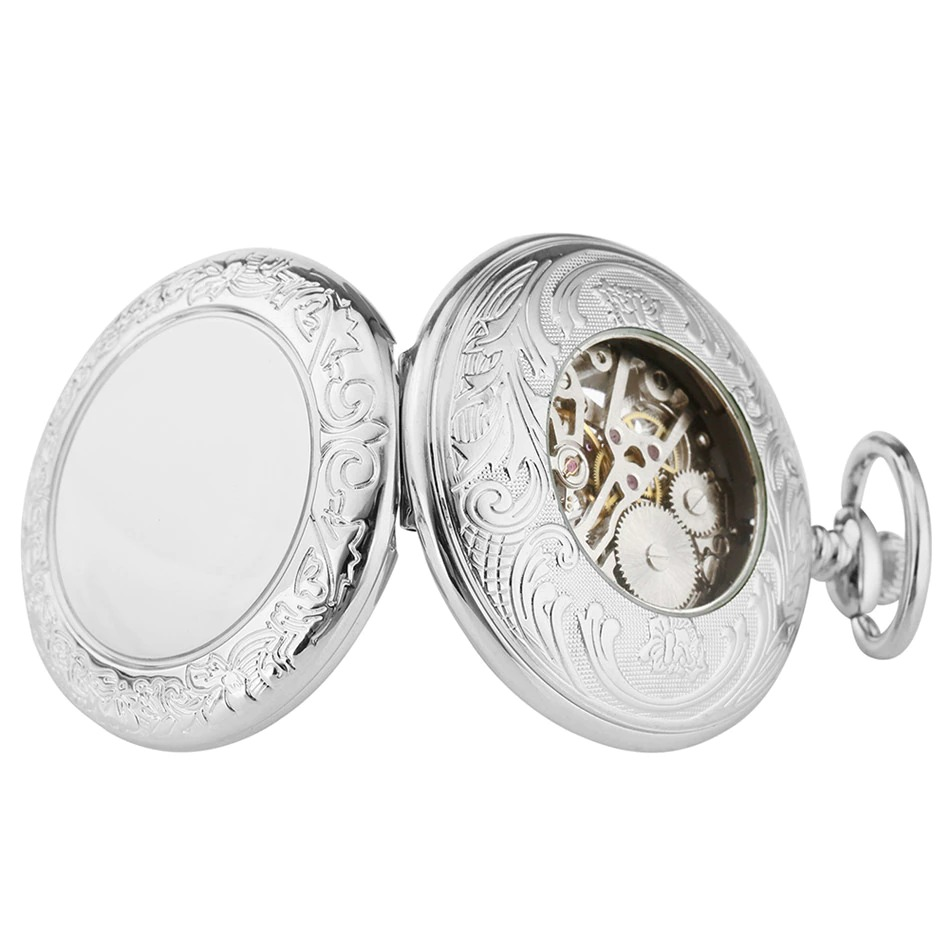 Antique mechanical pocket watch with intricate engraving and visible gears, perfect vintage accessory for style and gifting.