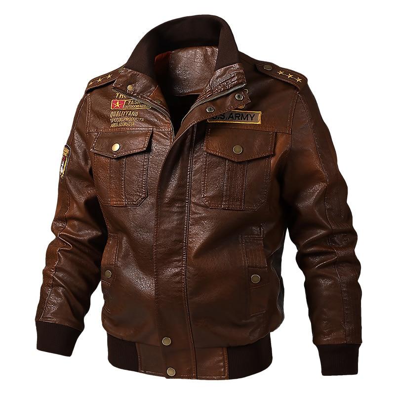 Stylish army leather jacket with zippers, star shoulder straps, and military patches perfect for a rock outfit.