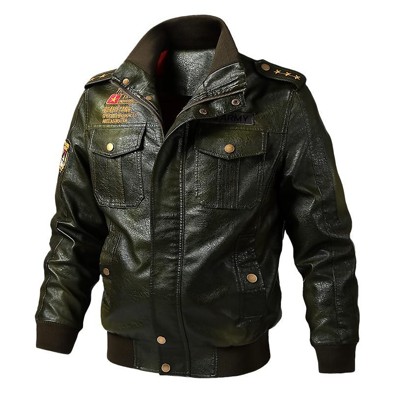 Army Leather Jacket / Military Outerwear Zipper PU Bomber / Stand Collar Biker Jacket - HARD'N'HEAVY