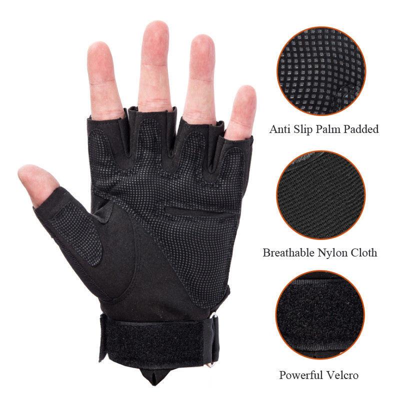 Army Men Tactical Gloves featuring anti-slip palm, breathable nylon, and strong Velcro for optimal military or sports performance.