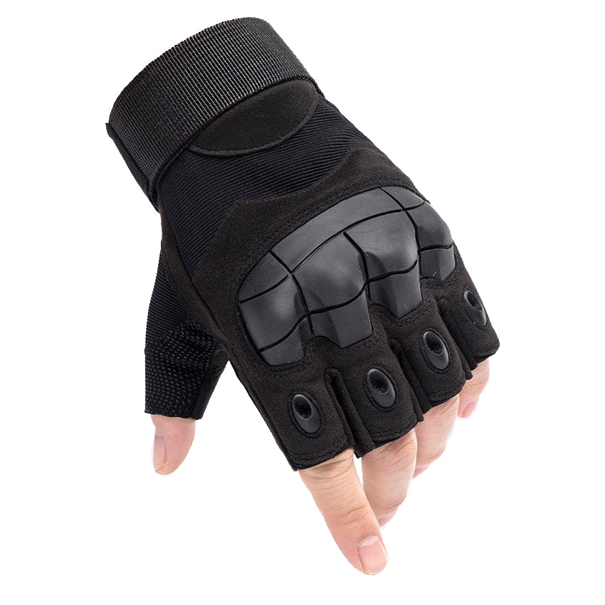 Men's tactical gloves featuring anti-slip carbon fiber shell and comfortable half-finger design for military and sports use.