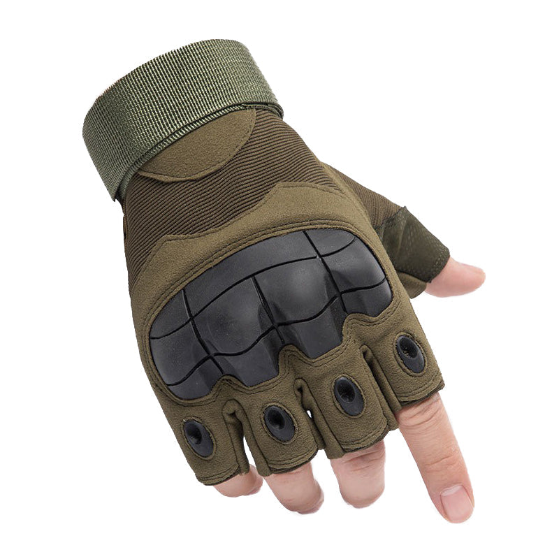 Army men tactical gloves with carbon fiber shell, designed for combat sports and outdoor activities. Half finger for flexibility.