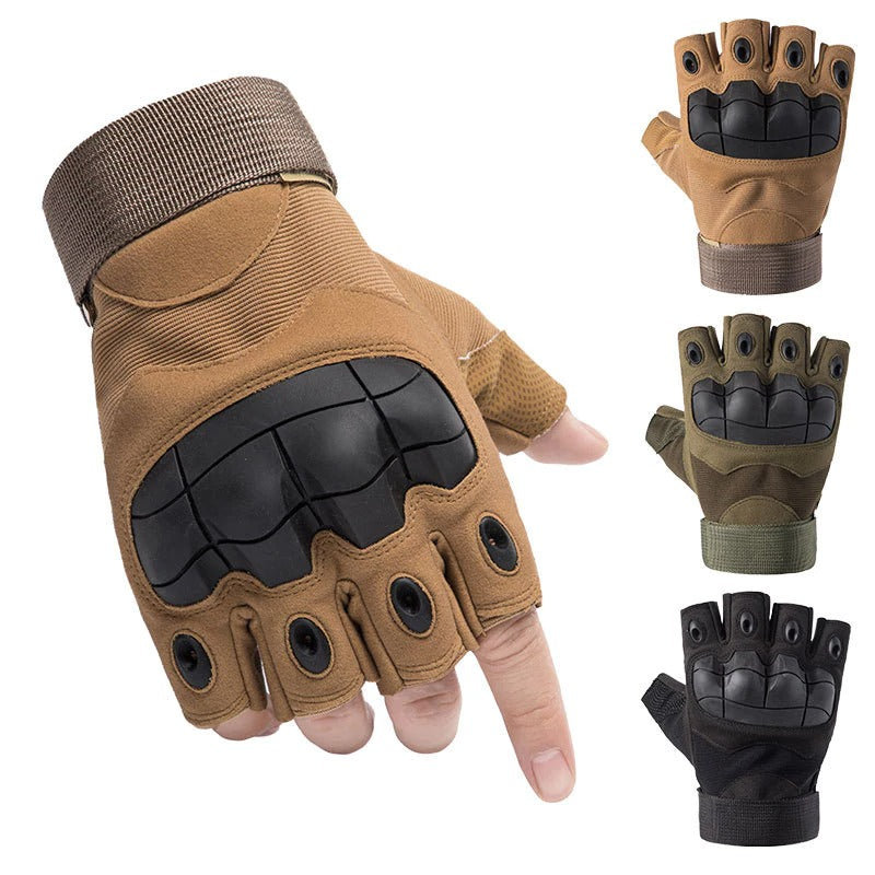 Army Men Tactical Half Finger Gloves with Anti-Slip Carbon Fiber Shell for Military and Sports Use