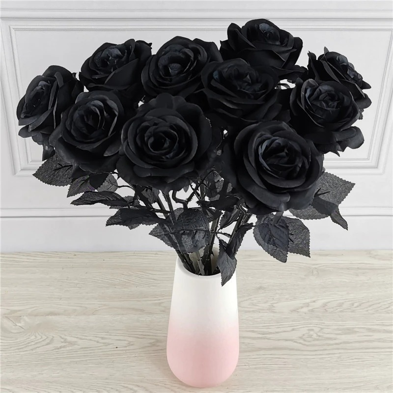 Artificial Black Roses Flowers 10pcs / Gothic Flowers for Home Fake Decor - HARD'N'HEAVY