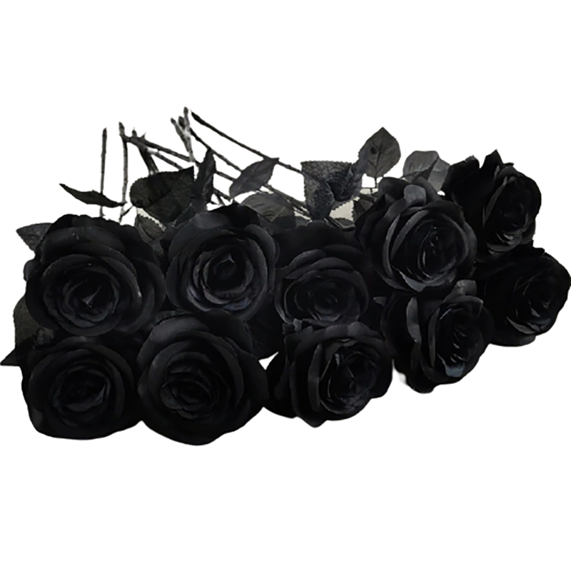 Artificial black roses in a bundle of 10, perfect gothic decor for home elegance.