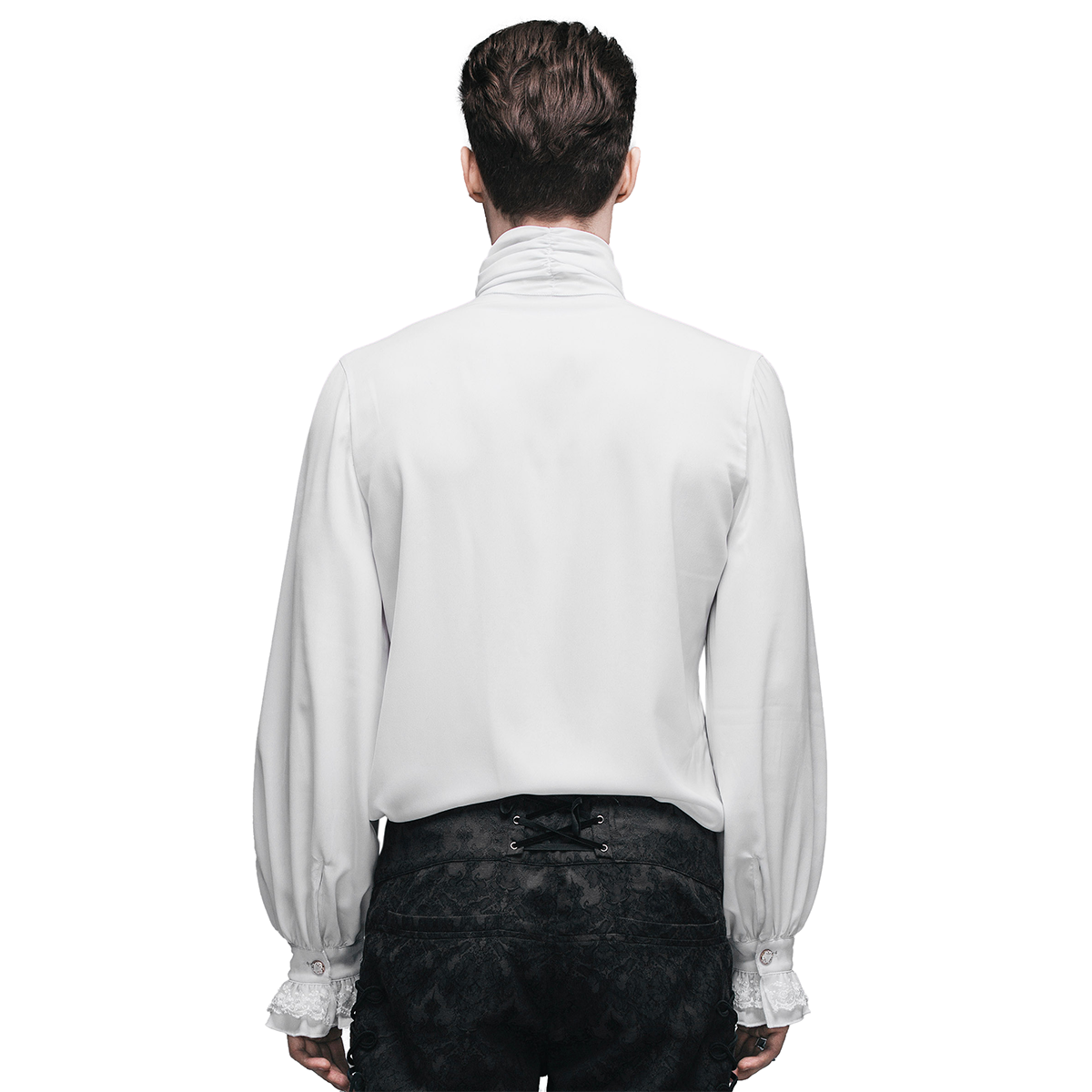 Steampunk Male White Flounce Tie Shirt / Vintage Long Sleeves Blouses for Men - HARD'N'HEAVY