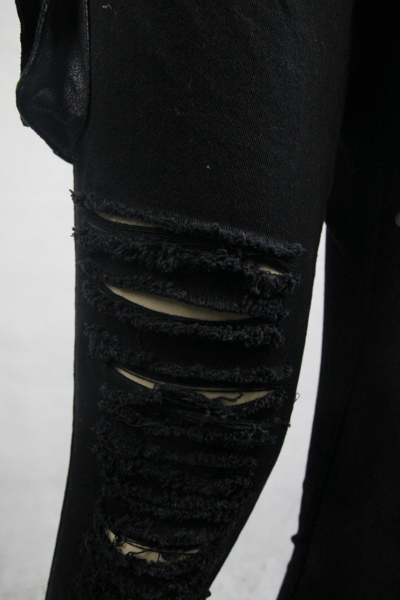 Asymmetric Black Trousers with Pockets / Punk Black Pants with Ripped Effect - HARD'N'HEAVY