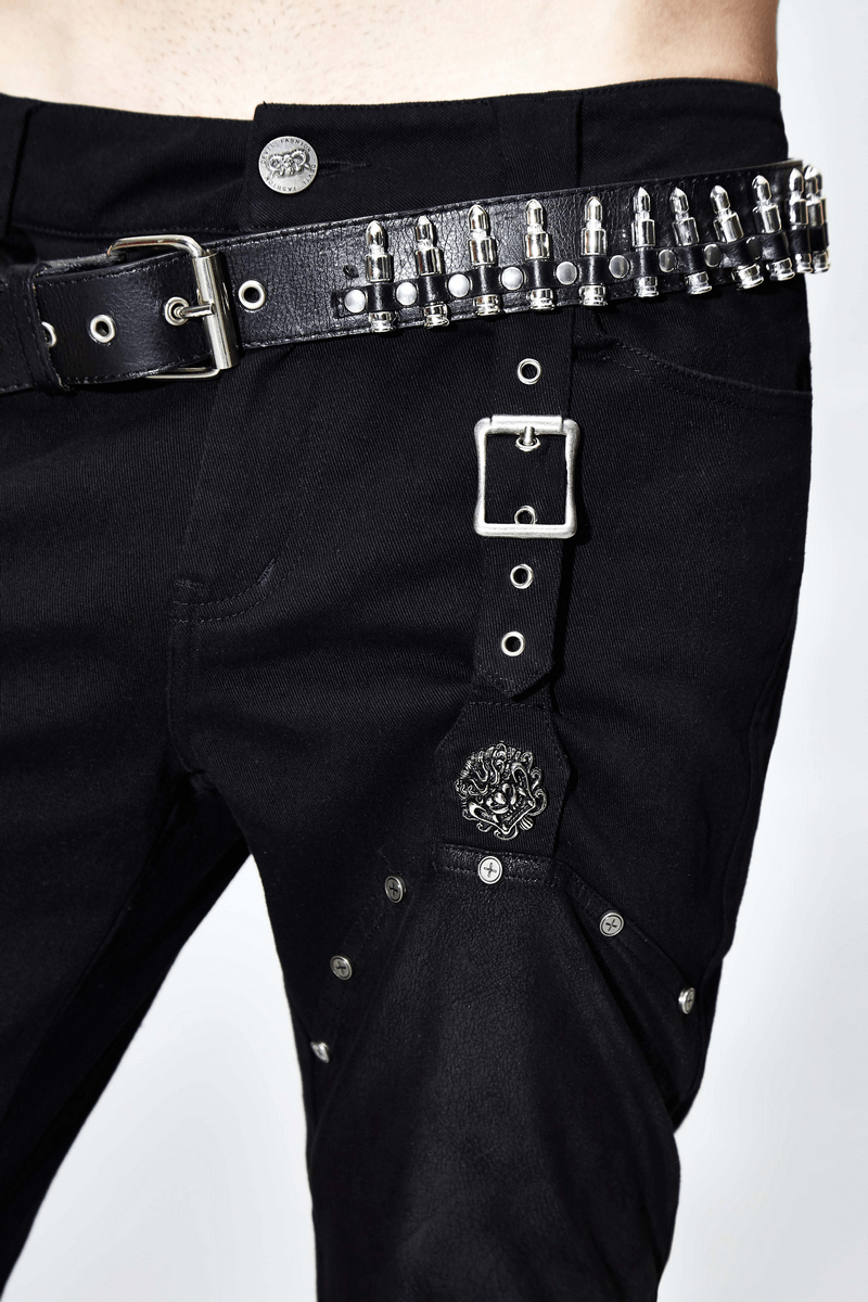 Asymmetric Black Trousers with Pockets / Punk Black Pants with Ripped Effect - HARD'N'HEAVY