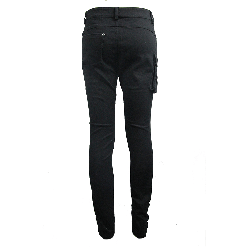 Asymmetric Black Trousers with Pockets / Punk Black Pants with Ripped Effect - HARD'N'HEAVY