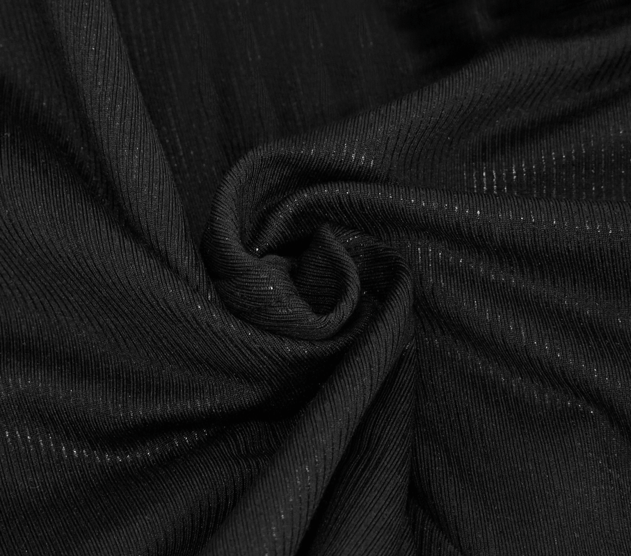 Close-up of soft black fabric with subtle shine, perfect for a gothic mini skirt.