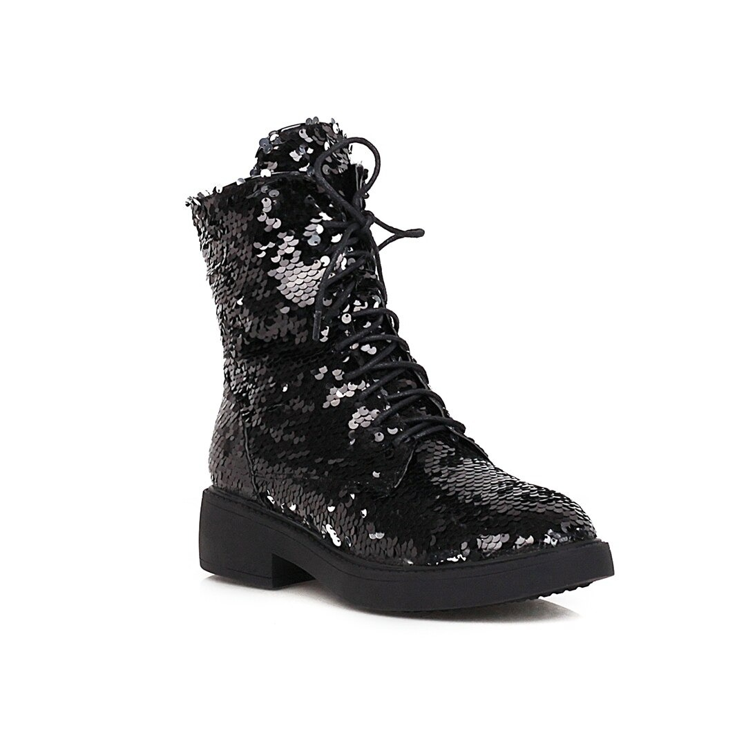 Autumn and Winter Women's PU Leather Boots / Ladies Sequins Ankle Boots - HARD'N'HEAVY