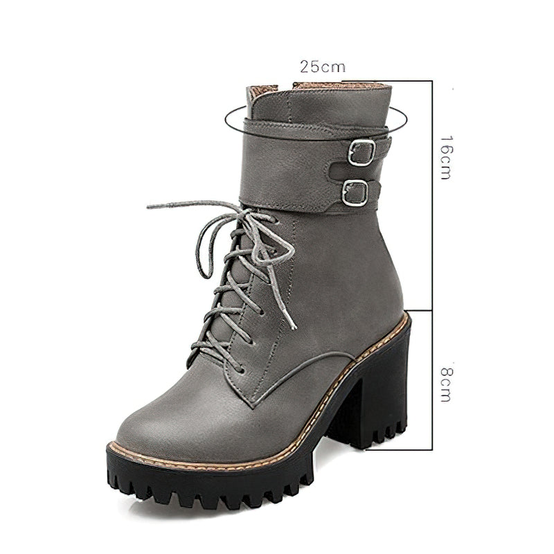 Autumn-Winter Motorcycle Women's Boots / Platform Lace-up Ankle Shoes / High Heels Boots With Buckle - HARD'N'HEAVY