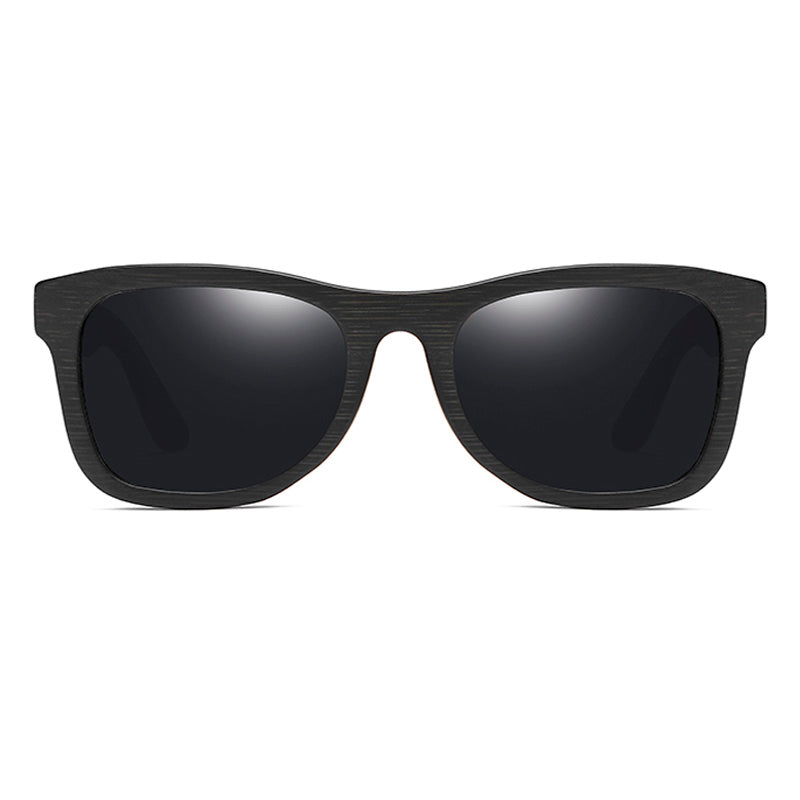 Stylish bamboo polarized sunglasses with black lenses, perfect unisex accessory for casual fashion and outdoor adventures.