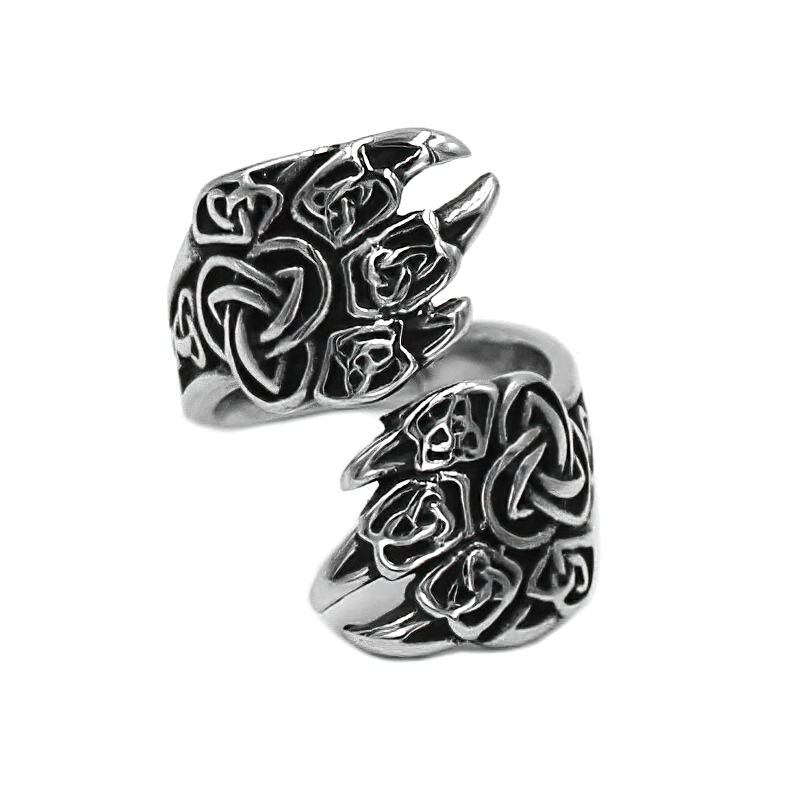 Bear Claw Stainless Steel Ring featuring a Triquetra design, perfect for Nordic style and cosplay outfits.