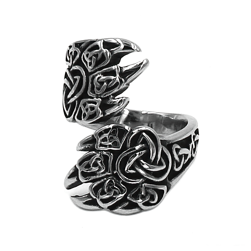 Bear Claw Stainless Steel Ring featuring a Nordic Triquetra design, perfect for men and women with a bold style.