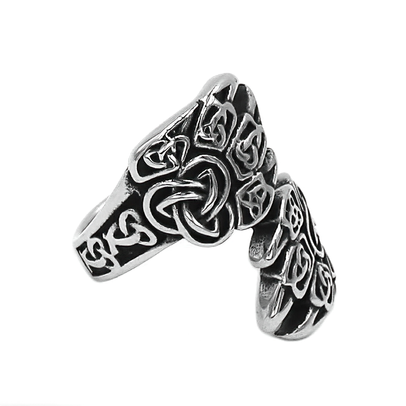 Bear Claw Stainless Steel Ring featuring intricate Nordic Triquetra designs for men and women in alternative fashion.
