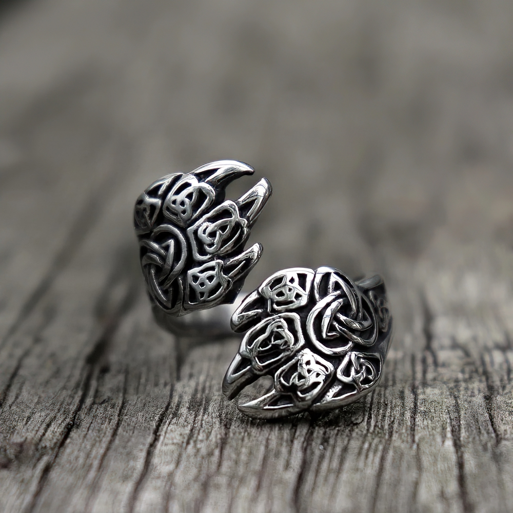 Bear Claw Stainless Steel Ring featuring Triquetra design, perfect for men's and women's Nordic style jewelry.