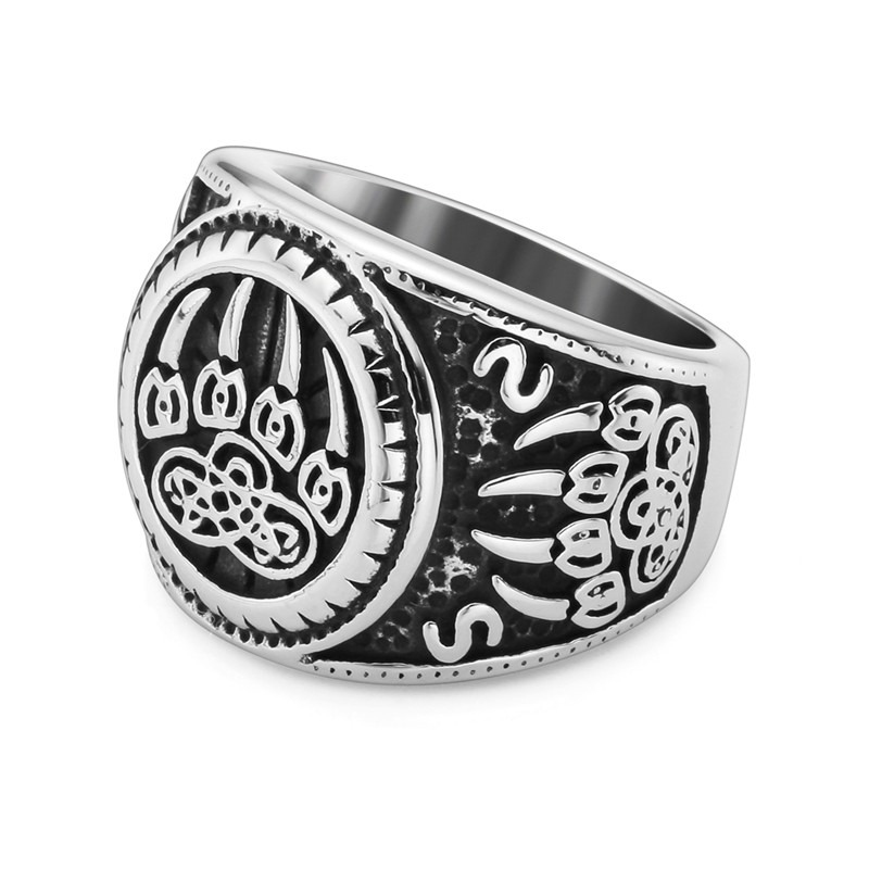Bear Paw stainless steel ring with Celtic knot design, stylish unisex jewelry for personal collection.