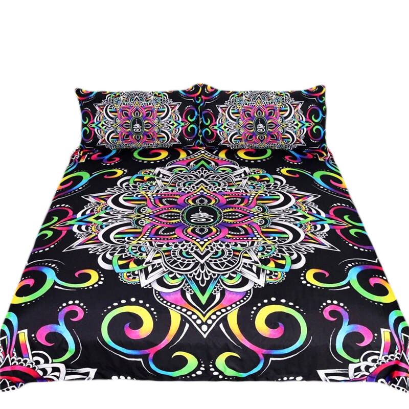 Bedding Set of 3pcs Watercolor Witchcraft / Mandala Saucerman Bedspreads - HARD'N'HEAVY