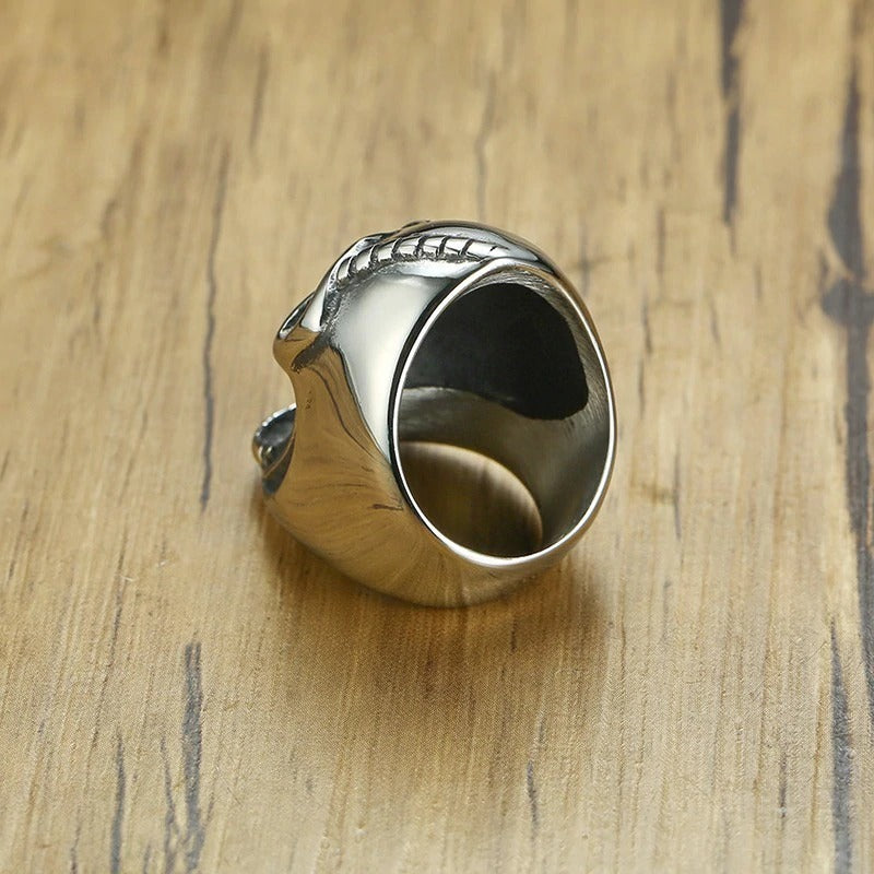 Gothic skull ring beer bottle opener in silver color, perfect for punk fashion and rock outfits.