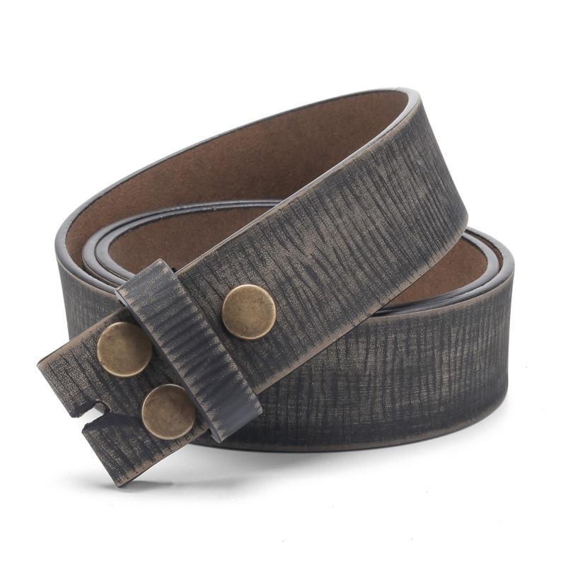 Stylish genuine leather belt without buckle for men, perfect for jeans, featuring unique metal details and comfortable fit.