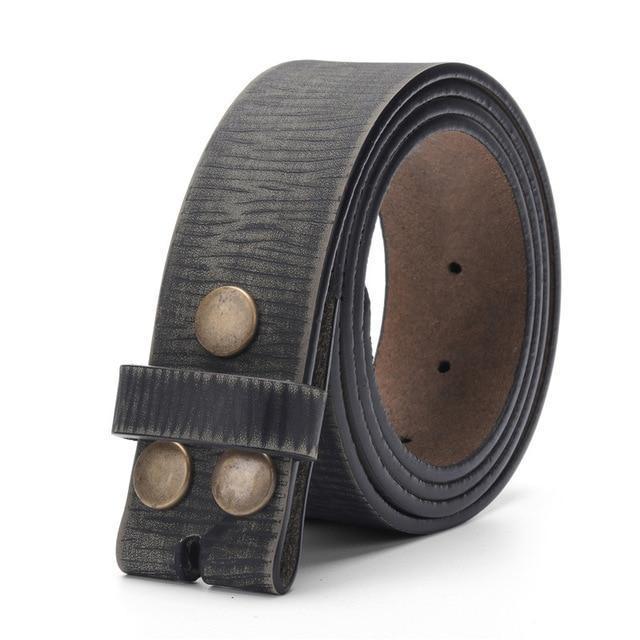 Men's genuine leather belt without buckle, stylish black design, perfect for casual outfits and jeans.