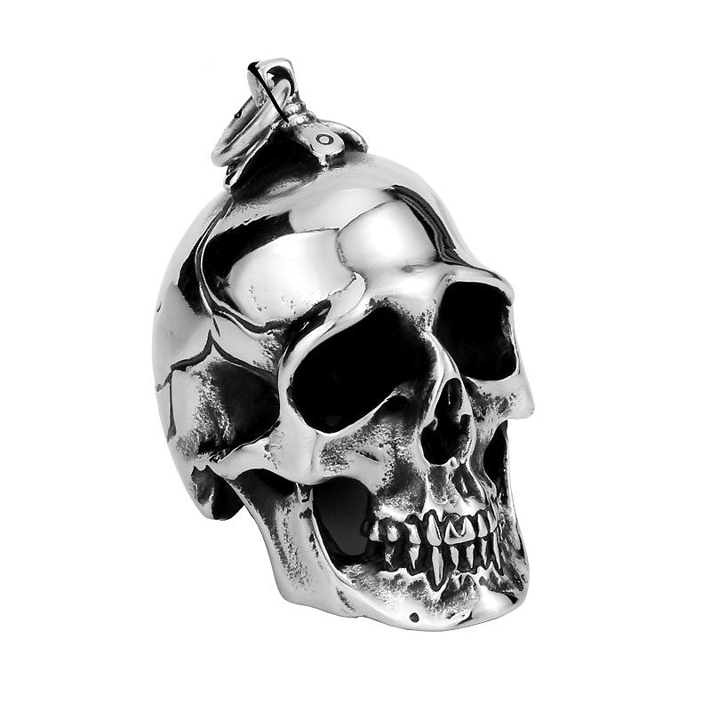 Big stainless steel skull pendant necklace for men and women, perfect for edgy rock accessories.