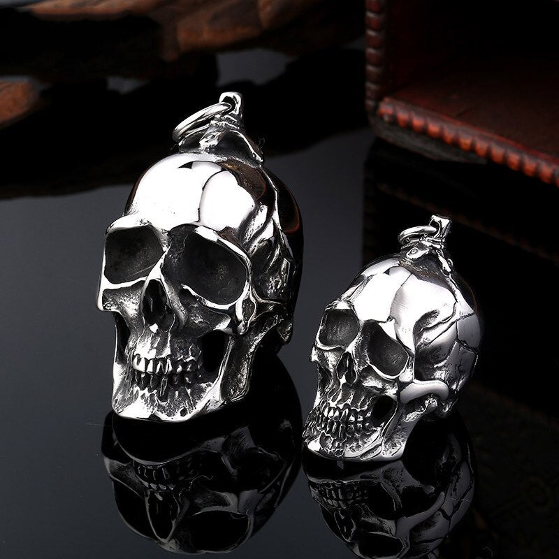 Big and small stainless steel skull pendants for necklace, perfect rock accessories for men and women.