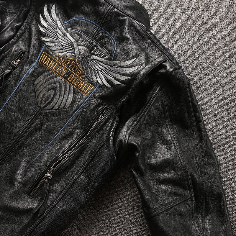 Biker BIG size Super Quality Men's Genuine Leather Jacket / Cowhide Leather Rider Jacket - HARD'N'HEAVY