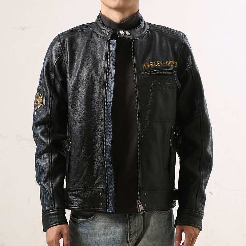 Biker BIG size Super Quality Men's Genuine Leather Jacket / Cowhide Leather Rider Jacket - HARD'N'HEAVY