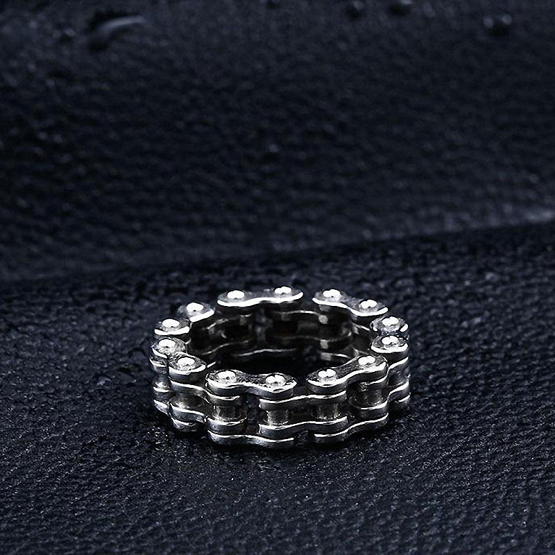 Stainless steel biker chain ring, stylish rock jewelry for men and women, perfect for parties and concerts.