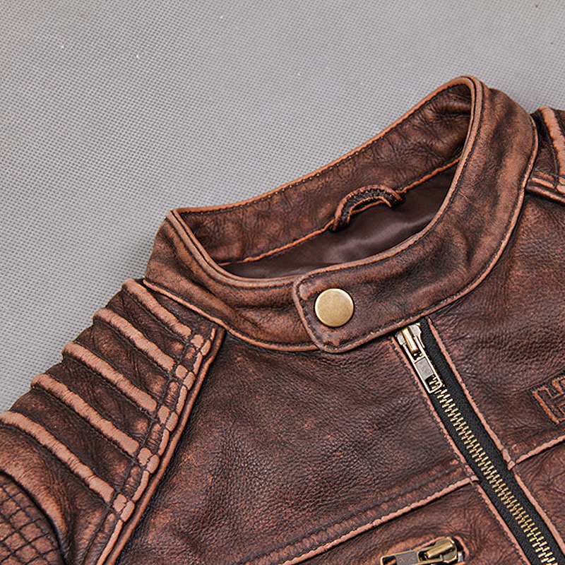 Biker Dark Grey Jacket / Genuine Leather Motorcycle Jackets / Vintage Durable Men's Clothing - HARD'N'HEAVY