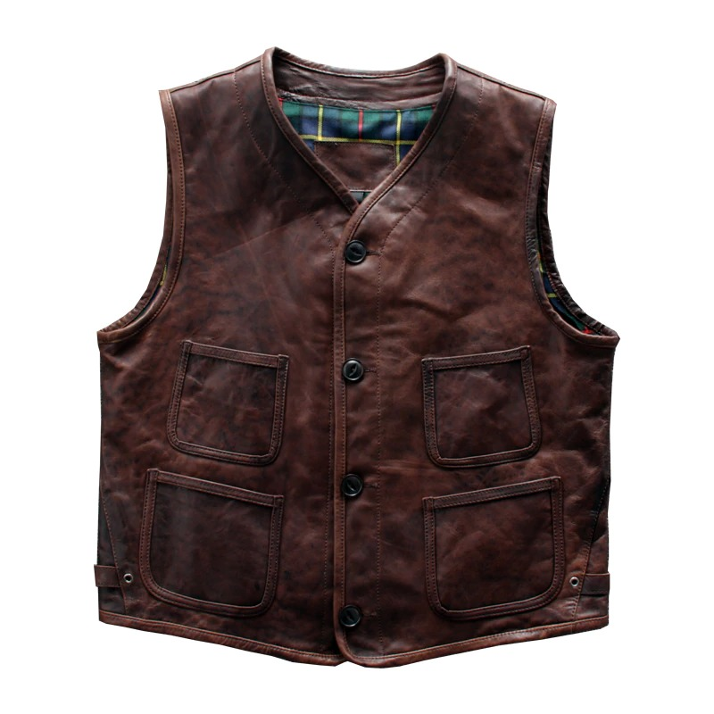 Biker genuine leather slim fit vest with pockets, showcasing a stylish and rugged design for alternative fashion.