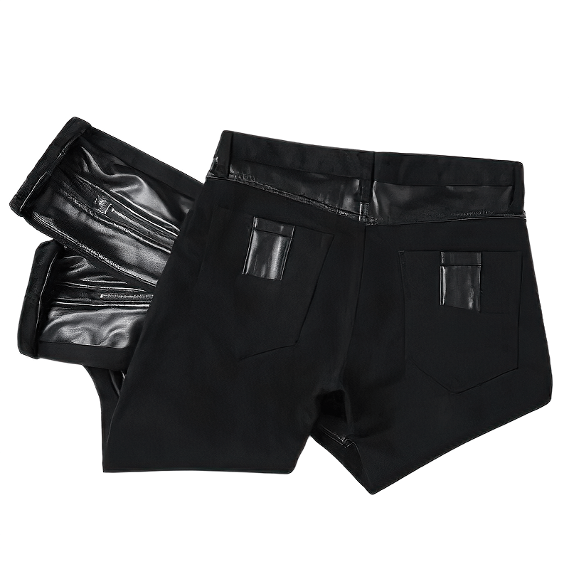 Biker Male Patchwork Slim Fit Trousers / Fashion Black Skinny Pants for Men