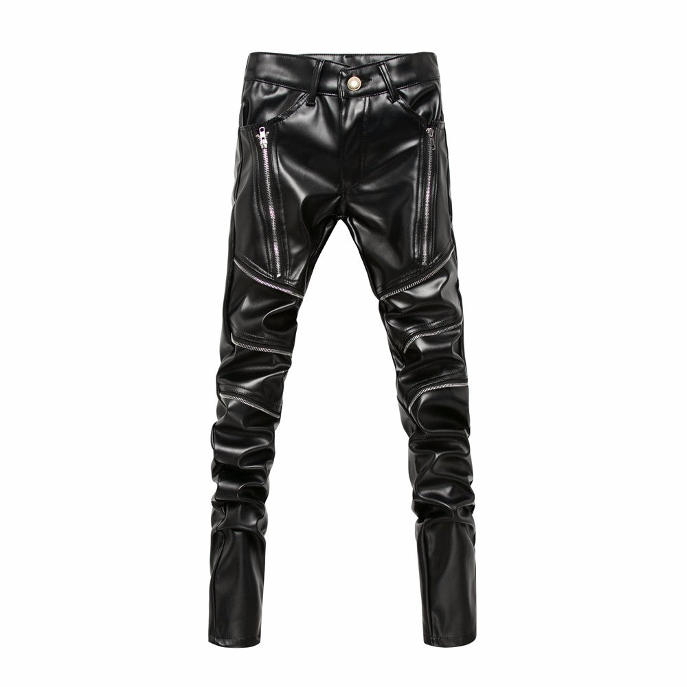 Biker Mens Leather Pants / Slim PU Leather Alternative Fashion Clothing / Rave Outfits - HARD'N'HEAVY