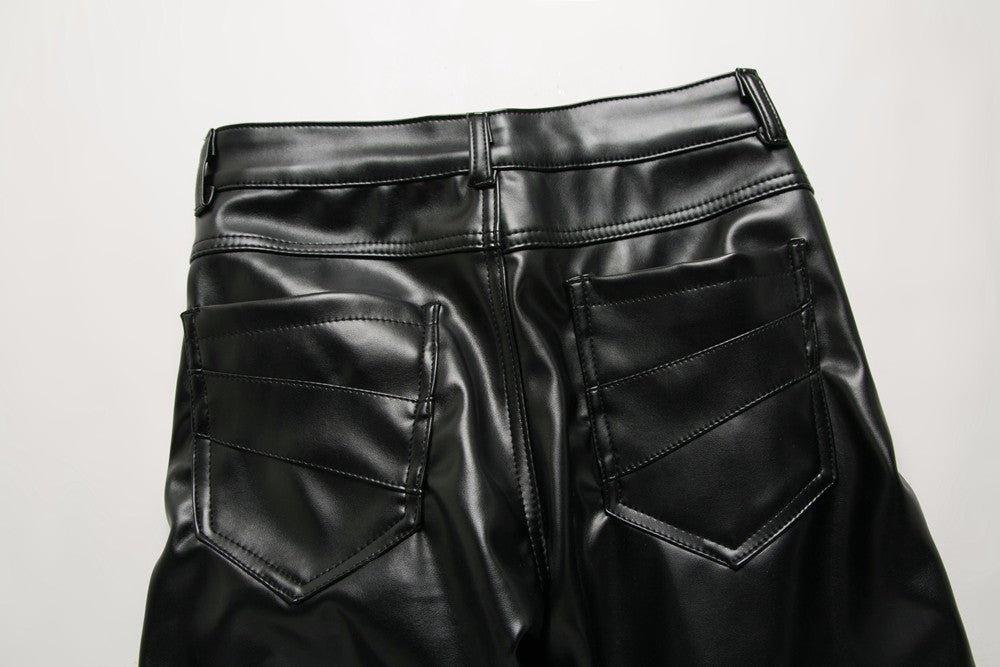 Biker Mens Leather Pants / Slim PU Leather Alternative Fashion Clothing / Rave Outfits - HARD'N'HEAVY