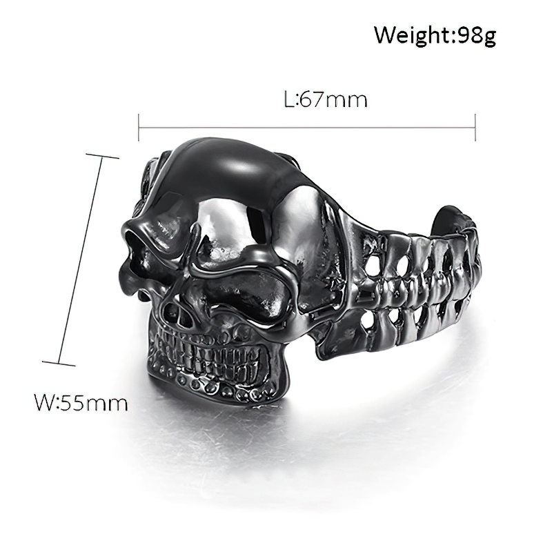 Gothic men's black skull bracelet in stainless steel, showcasing intricate detailing and a bold design.