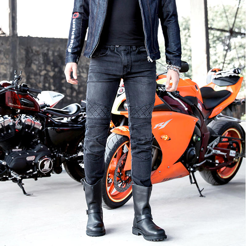 Biker Pants / Men's patchwork & pockets  black cargo Jeans / Motorcycle trousers - HARD'N'HEAVY