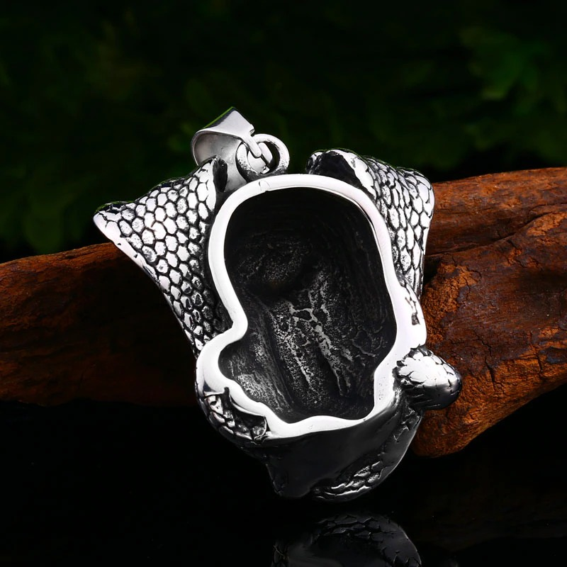 Biker pendant necklace featuring a devil skull skeleton, stylish stainless steel accessory for punk fashion.