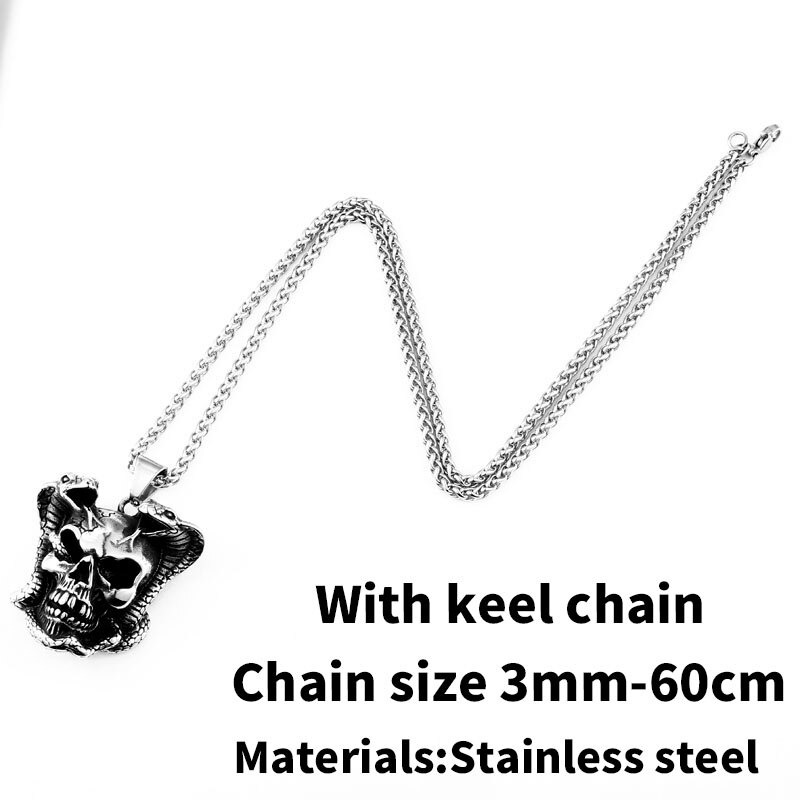Biker pendant necklace featuring a devil skull skeleton, stainless steel chain, perfect punk accessory.