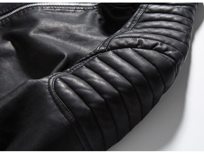 Close-up of biker PU leather jacket sleeve showcasing quilted detailing for a stylish rock look.
