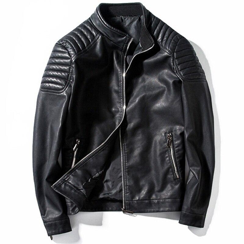 Men's rock style black biker PU leather jacket with zippers, perfect for motorcycle rides and goth outfits.