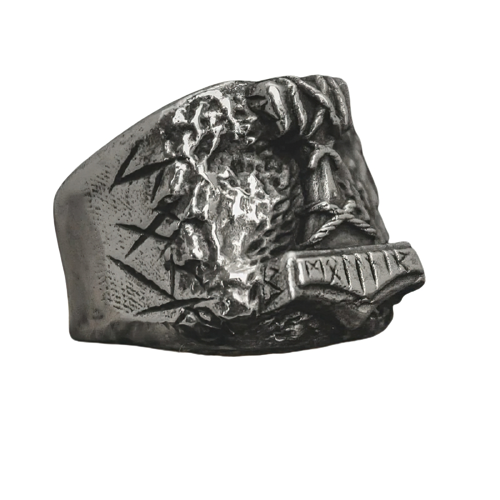 Men's biker ring with rune design, stylish amulet in steel for a unique biker look.
