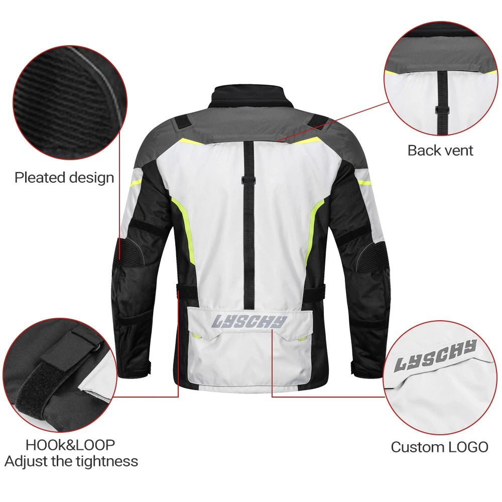 Biker waterproof jacket features pleated design, back vent, and adjustable hook&loop for a perfect fit and style.