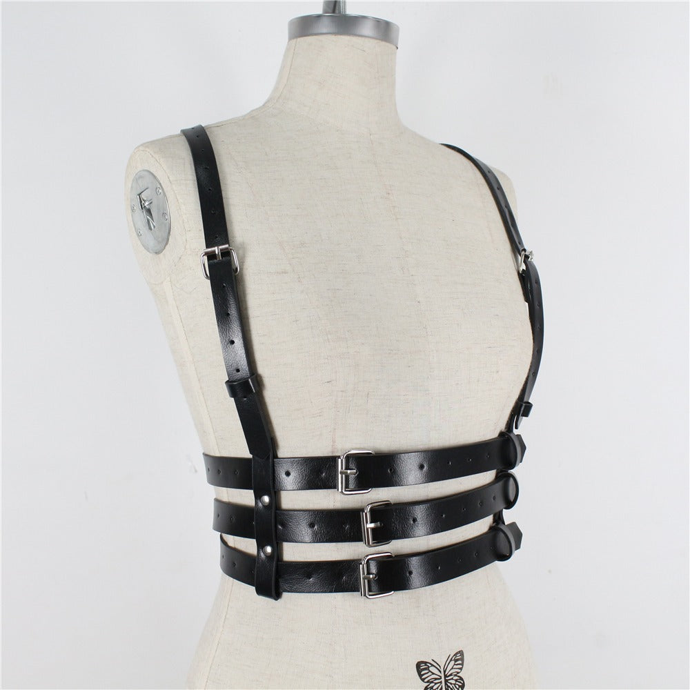 Black and Red Bondage Harness Fashion / Faux Leather Crop Chest Straps / BDSM Bra Body Cage - HARD'N'HEAVY